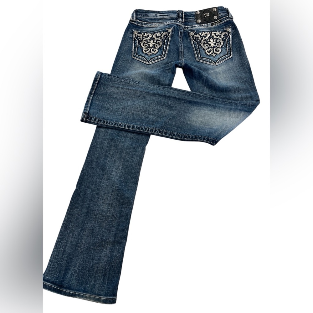 Miss Me Women’s JP5395BV Boot Blue Jeans 28R Silver Embroidered Booty Pockets